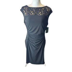 Ralph Lauren Evening Dress Black 12 Wedding Party Stretch Cruise Sequin Lace NEW